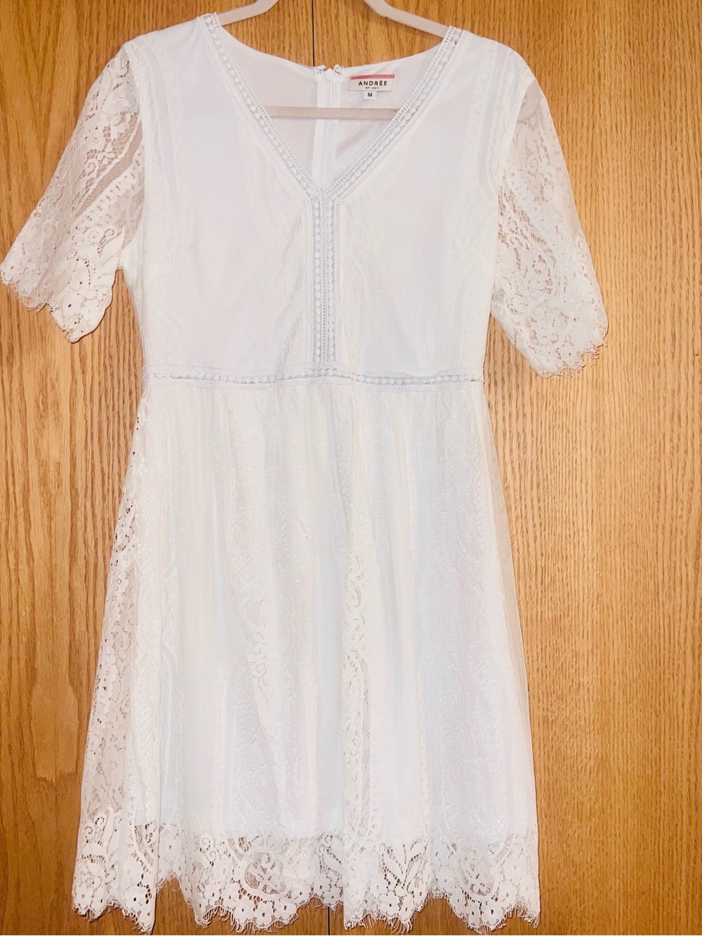 Andree White Lace V-Neck Midi Dress
